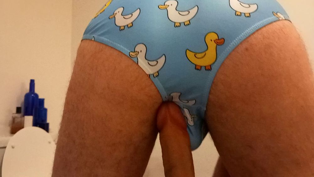 Small penis bulge cum in cute duck speedo, brief, trunks. #19