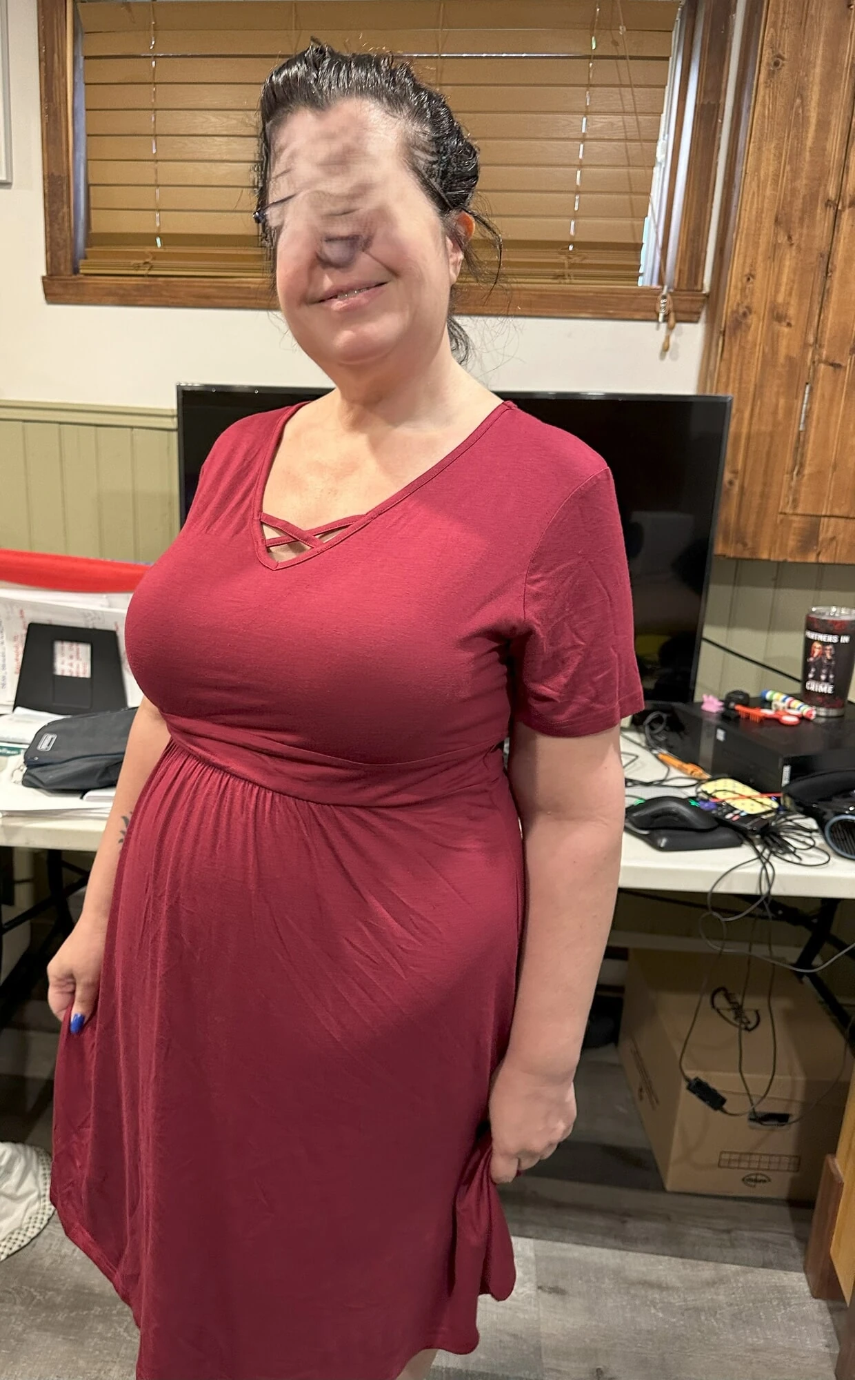 BBW in a burgundy dress #5