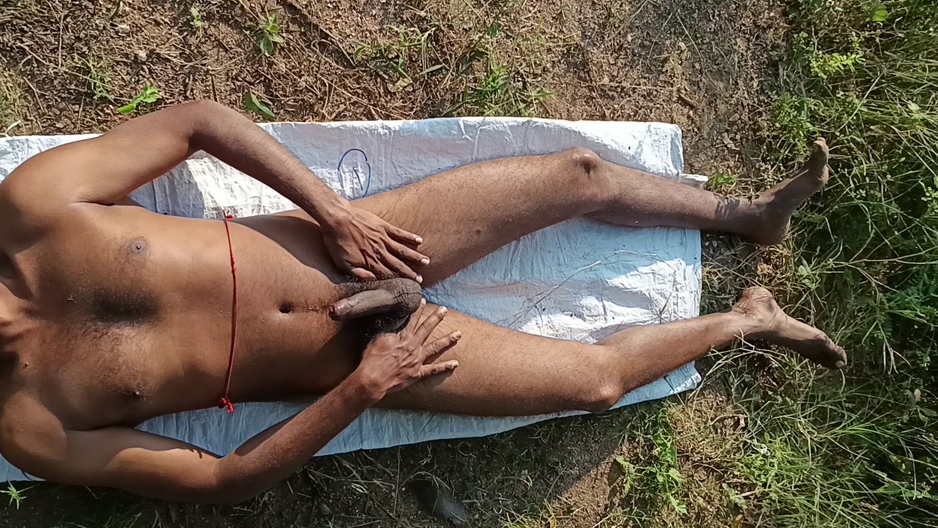 Very Sexy Indian Man Cumshot at Outdoor Field, Top View, Aer #28