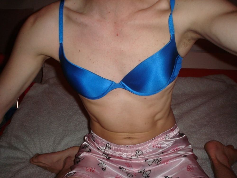 Leatransteen in cum Blue Satin Bra #21