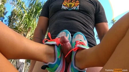 huge handsfree cumshot over her new nike sneakers         