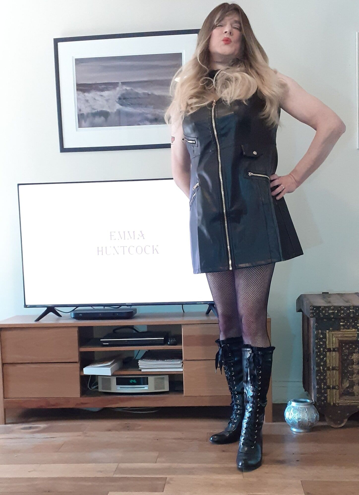 crossdressed in black leather dress #12