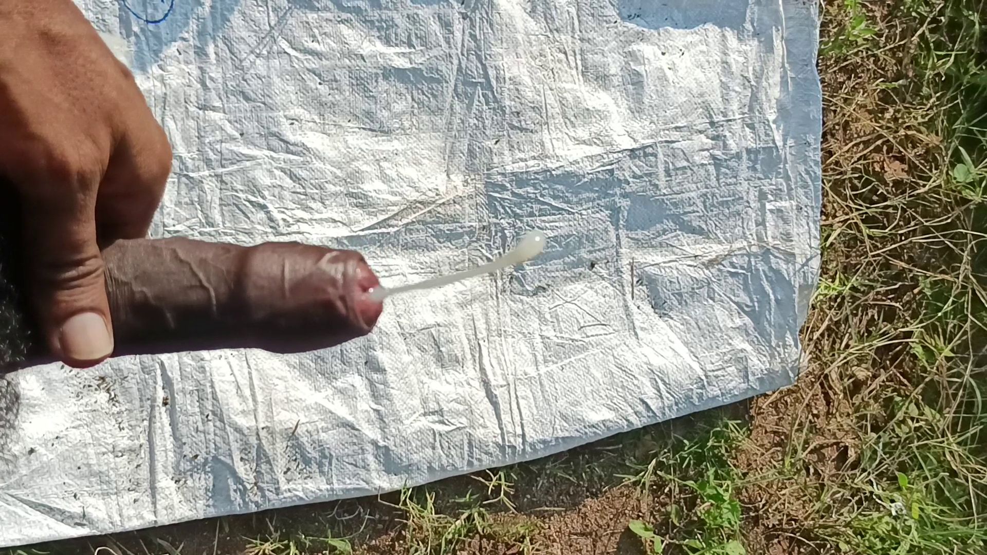 Very Sexy Indian Man Cumshot at Outdoor Field, Top View, Aer