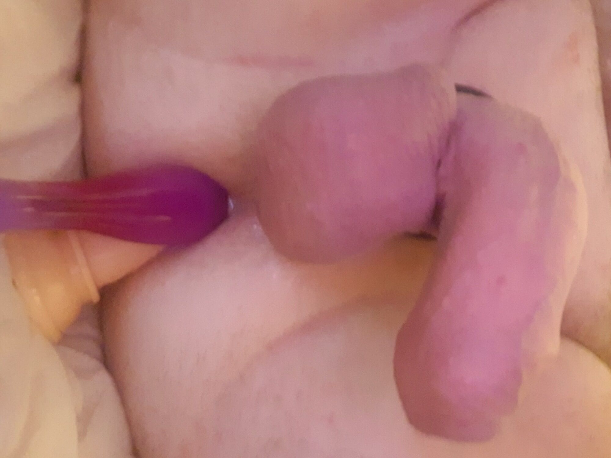 my husband jerks off his cock with 2 dildos in his ass loves