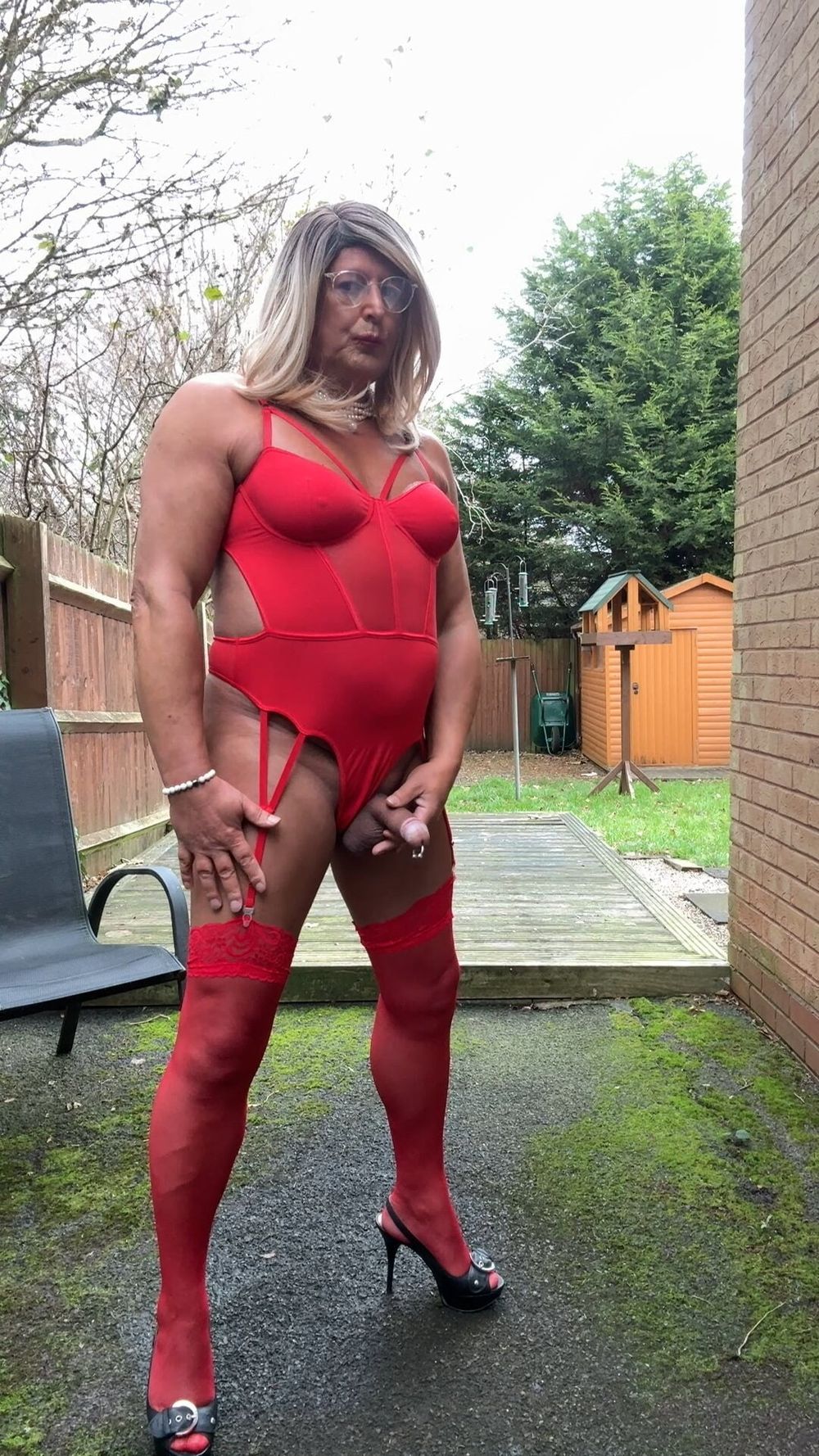 Sexy Crossdresser kellycd2022 in red bodysuit and stockings  #29