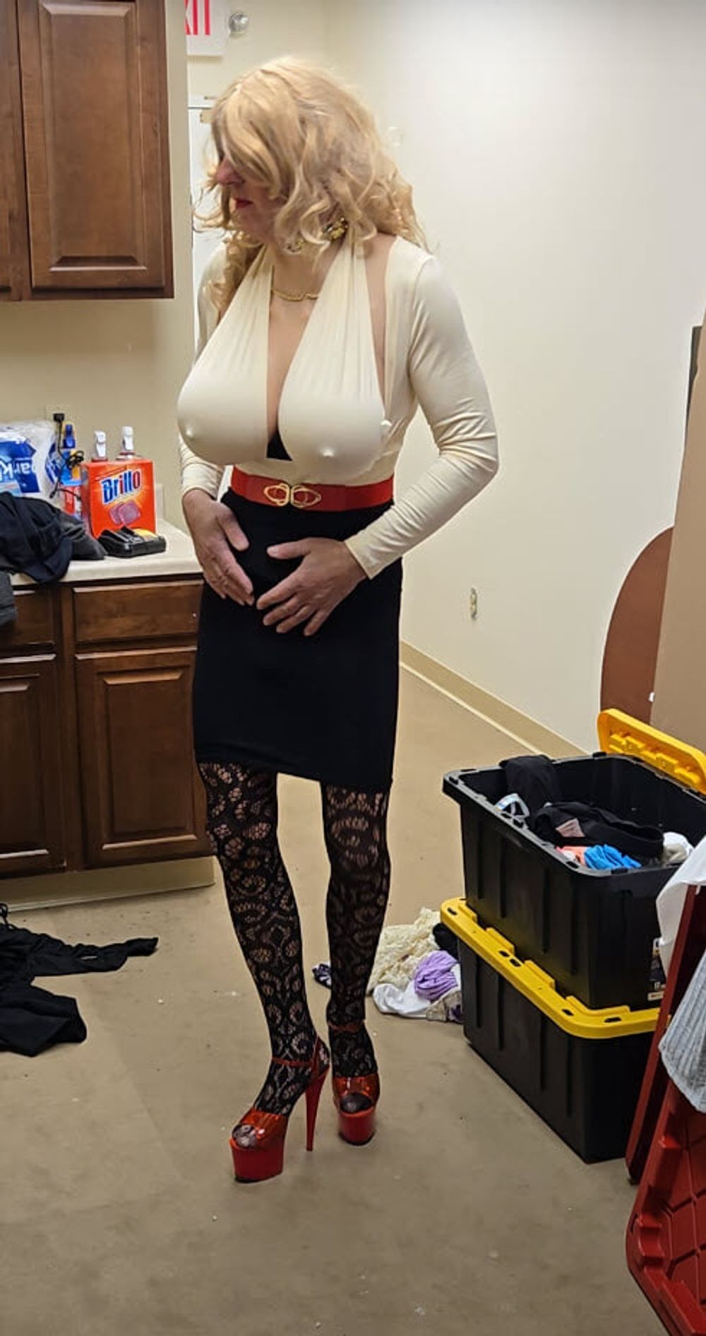 DeeDee at the office in tight top showing her tits #26