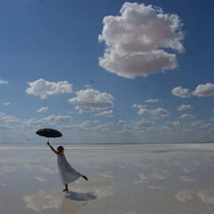 With Black umbrella on White Salt