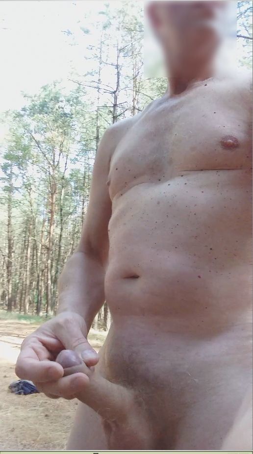 exhibitionist naked jerking cumshot in the woods #21
