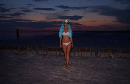 bikini on sunset background         