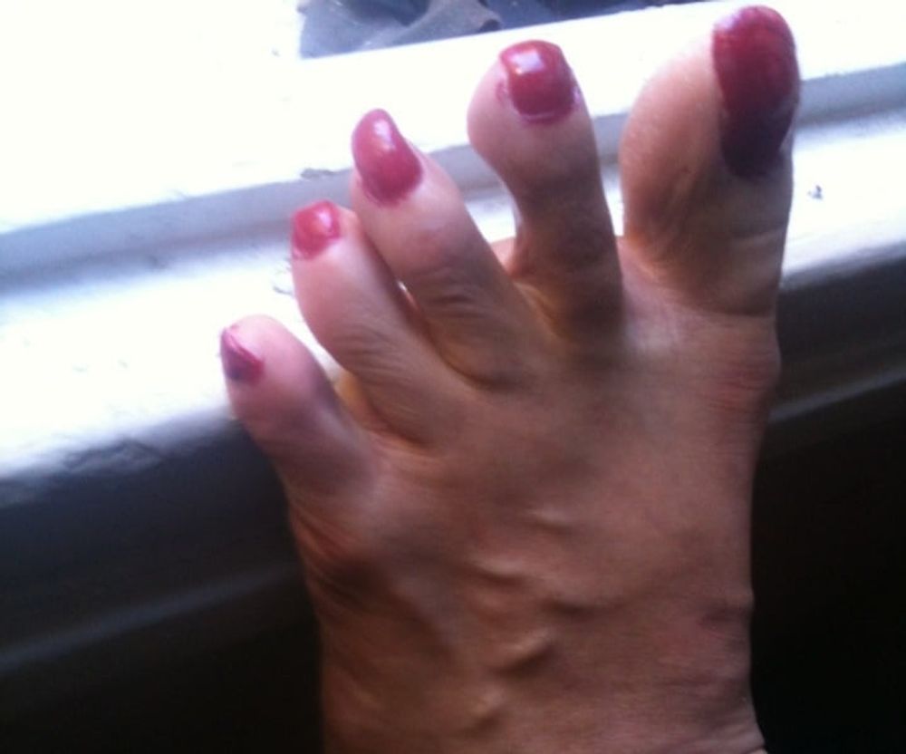 red toenails mix (older, dirty, toe ring, sandals mixed). #57