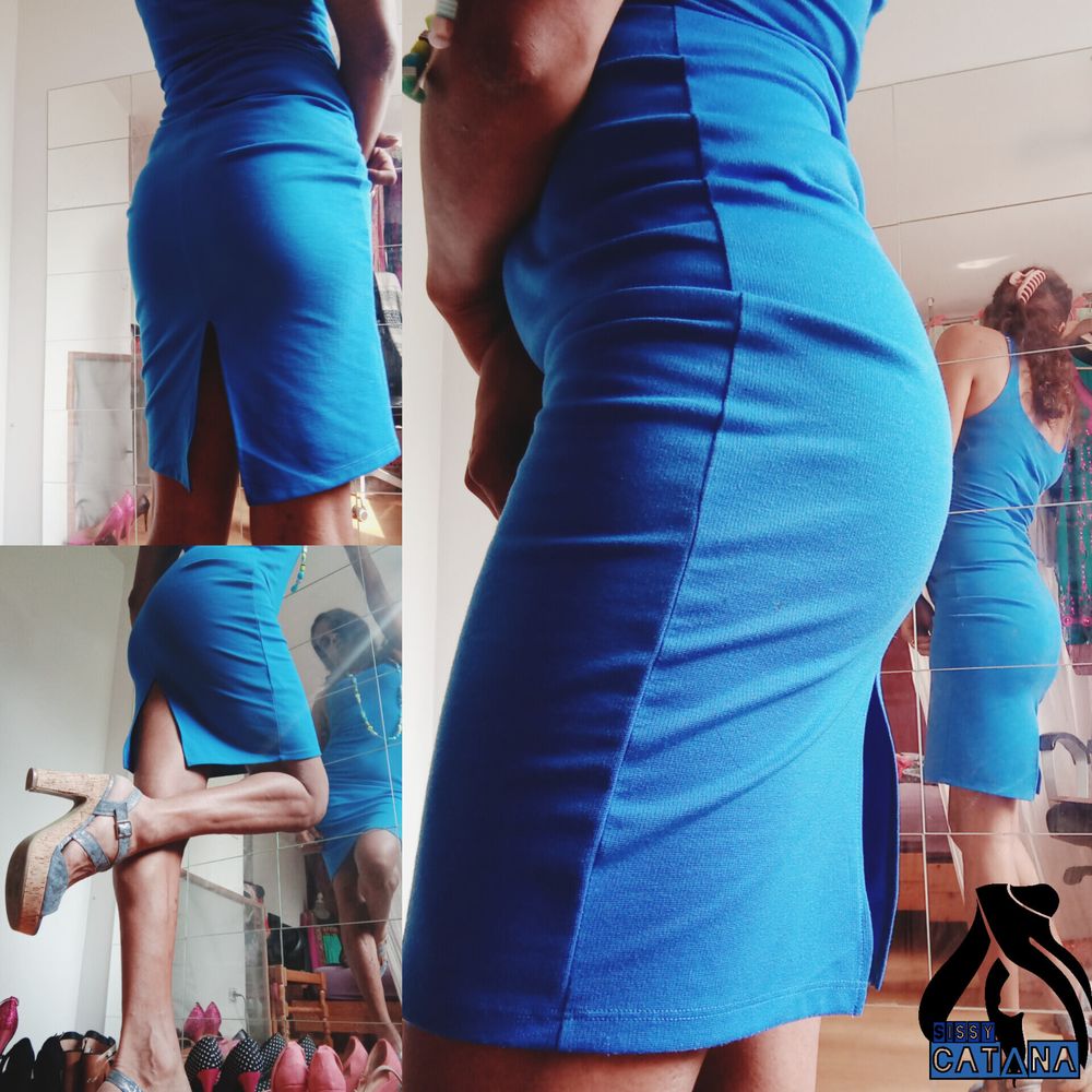 transgirl in blue dress show you her booty and big clit #7