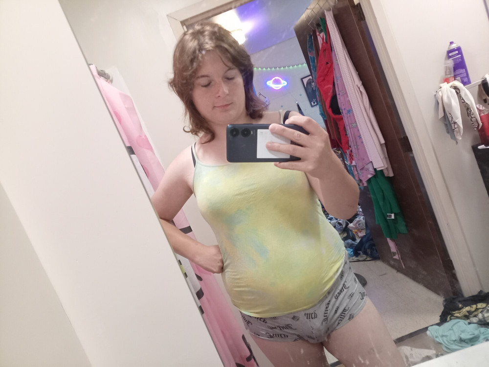 Me in a green tank top and grey panties  #2