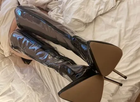 clear pvc plastic boots and nylons           