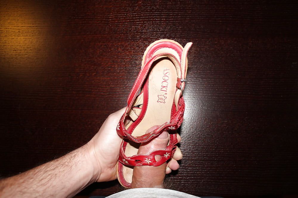 Cum on red platform sandals #20