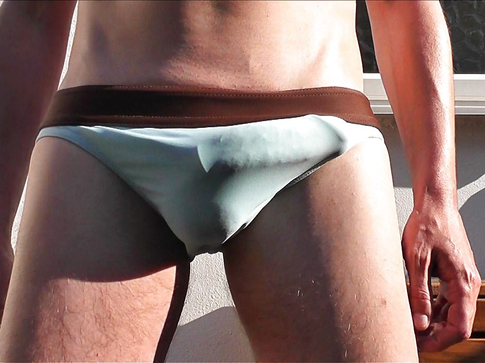 Bulging blue speedos and oily outdoor jerk and cum #14