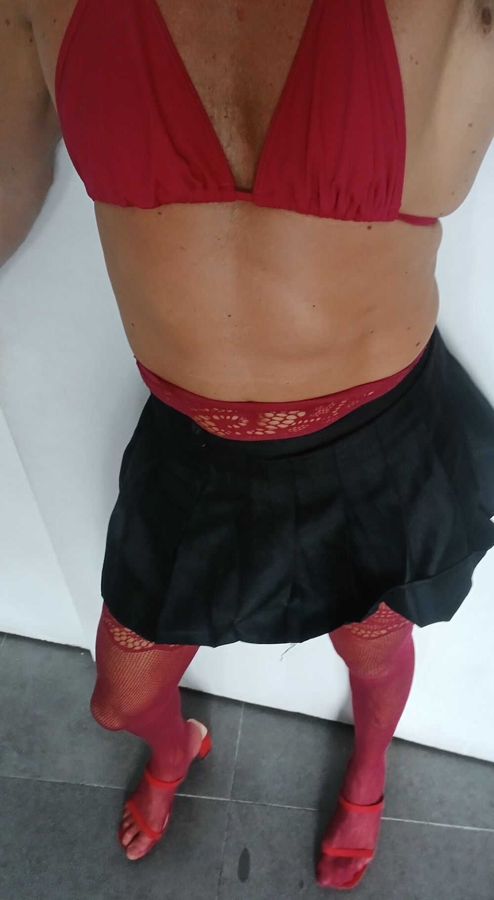 Red fishnet white transparent pantie &amp; black skirt  #22