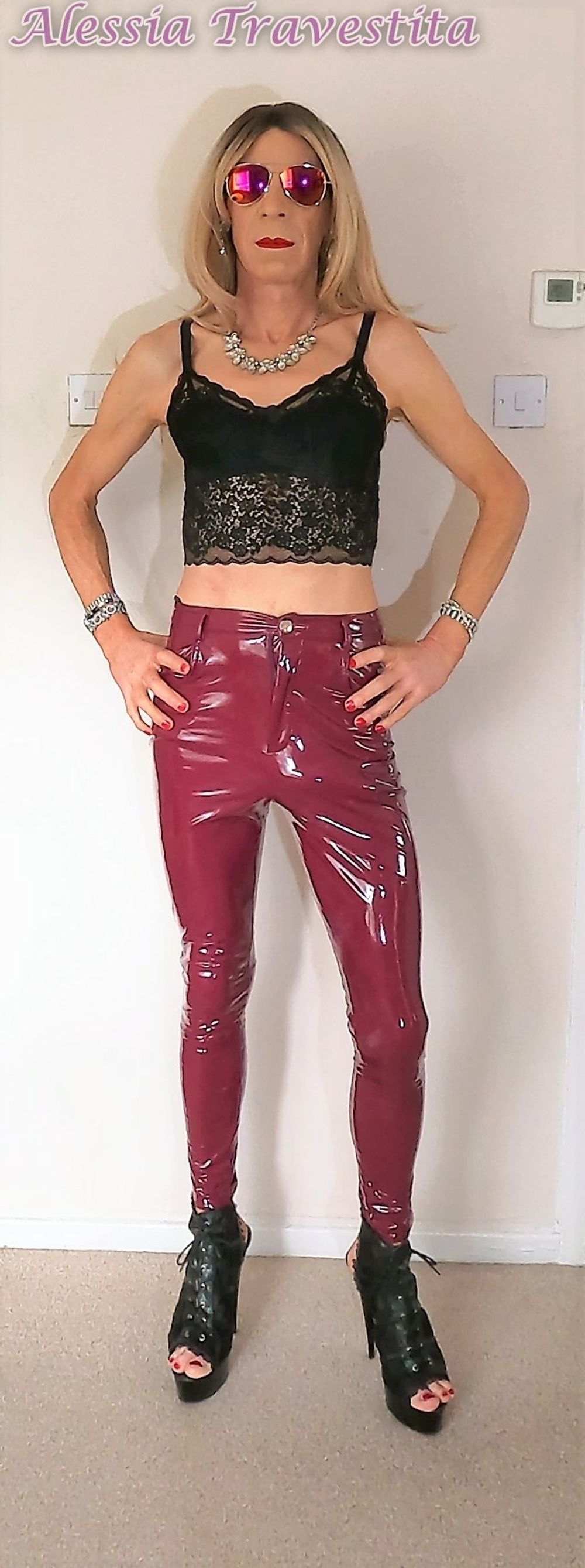 76 Alessia Travestita in Burgundy PVC Jeans #50