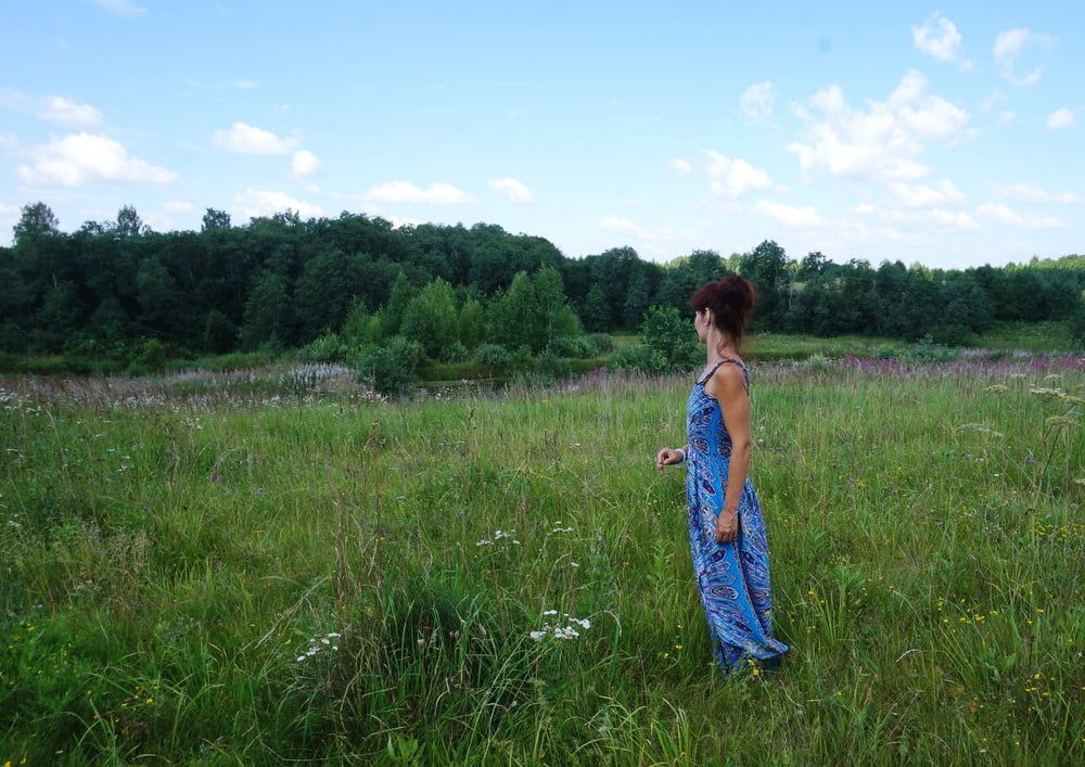 In blue dress in field #41