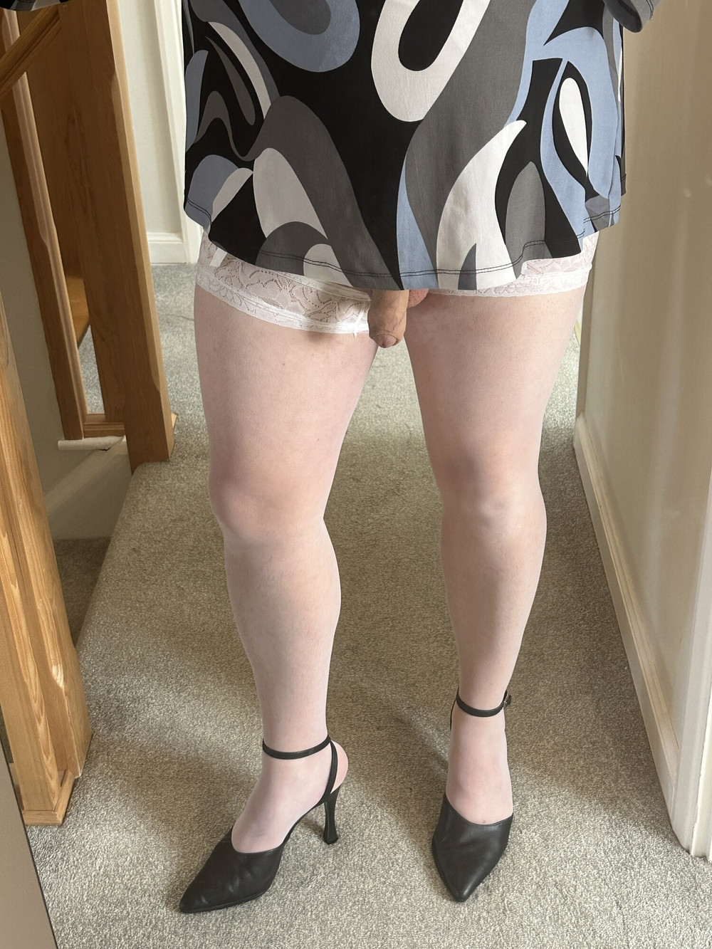 Crossdresser wearing White Stockings and sexy Heels #40
