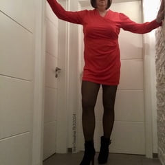 Nicki-Crossdress sexy red Mini-Dress, Tights &amp; High-Heels
