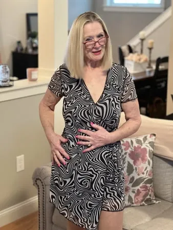    year old gilf strips down black and white dress         