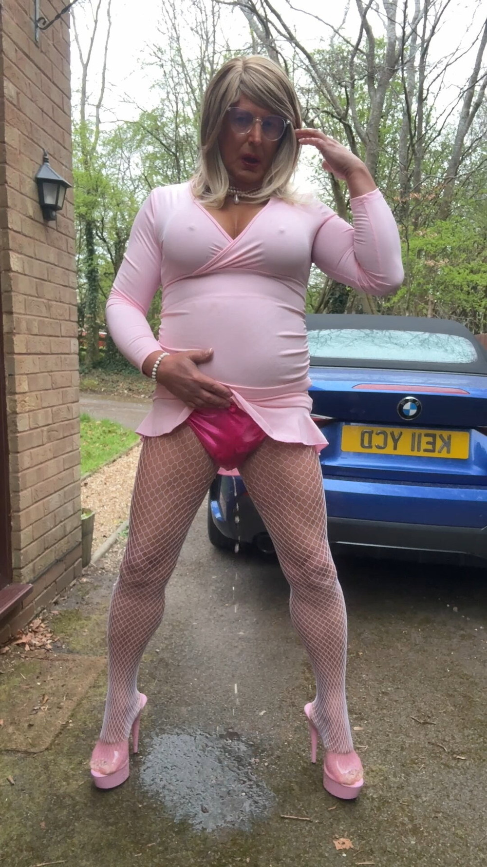 Sexy Crossdresser kellycd2022 in pink dress and fishnets  #36