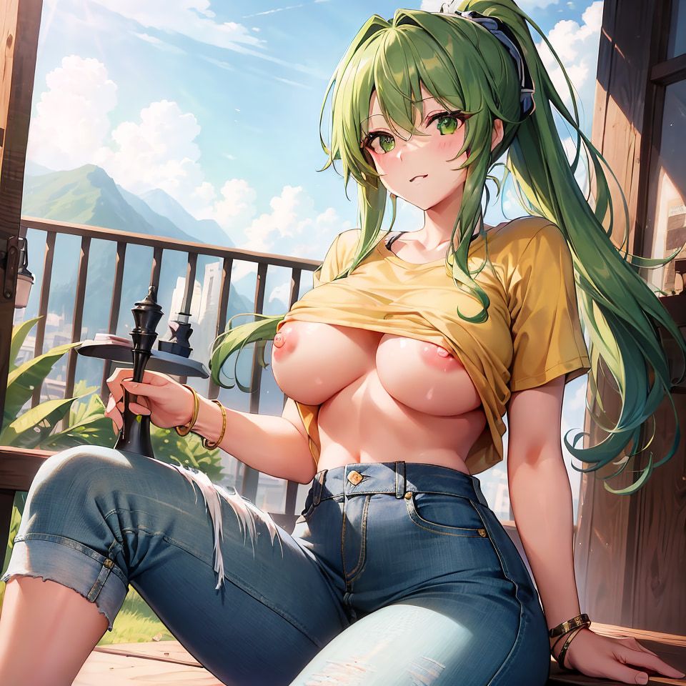 Hentai anime, hot girl with long green hair sends nudes #28