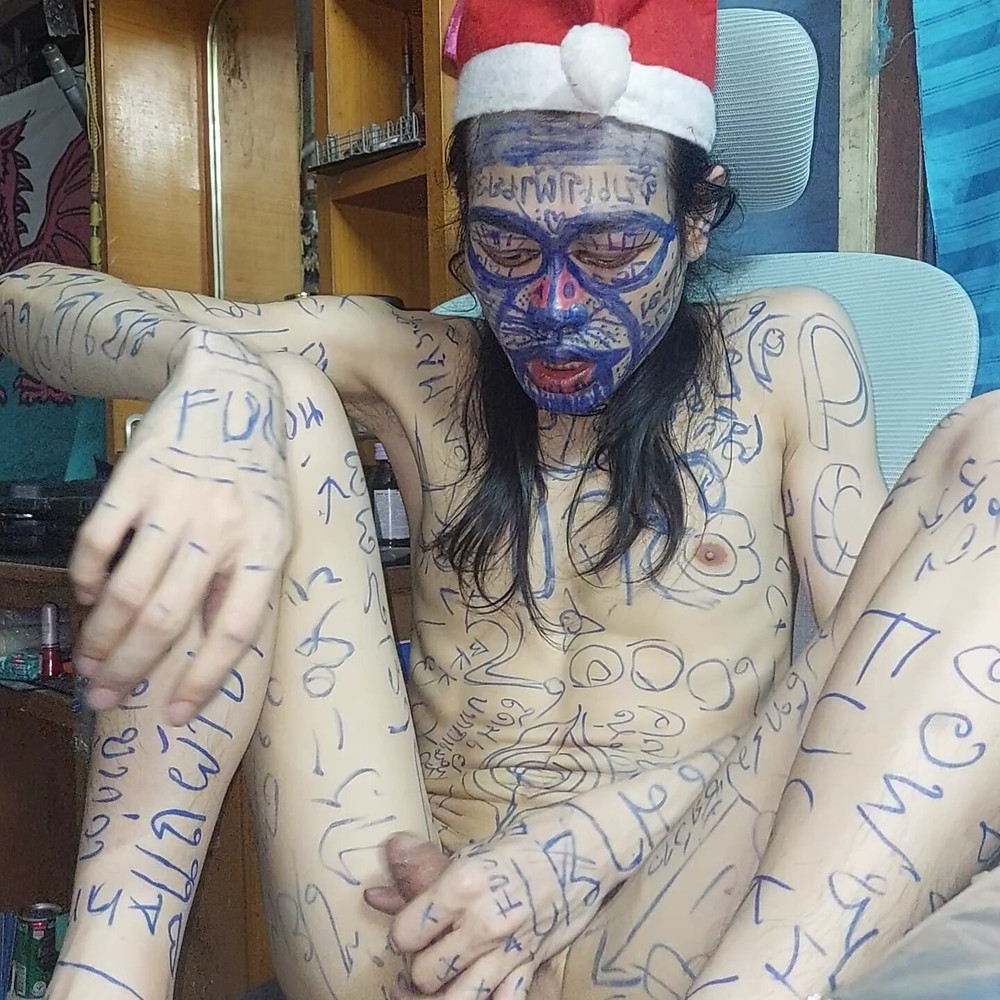 Masturbate with funny body paint #14