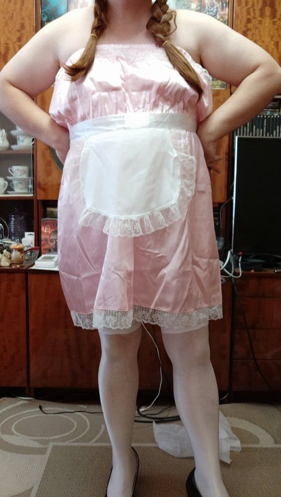 Sissy maid posing in white stockings #41