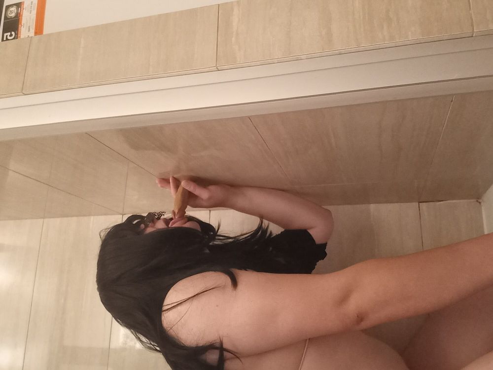 Chubby crossmom playing with dildo under shower #3