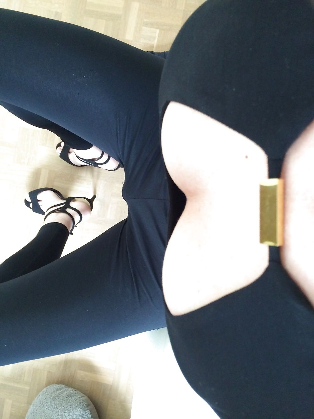 Black bodysuit & high heels