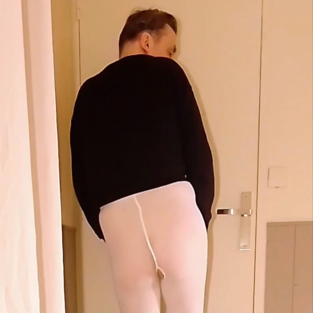 Slutty and horny in white open pantyhose #9