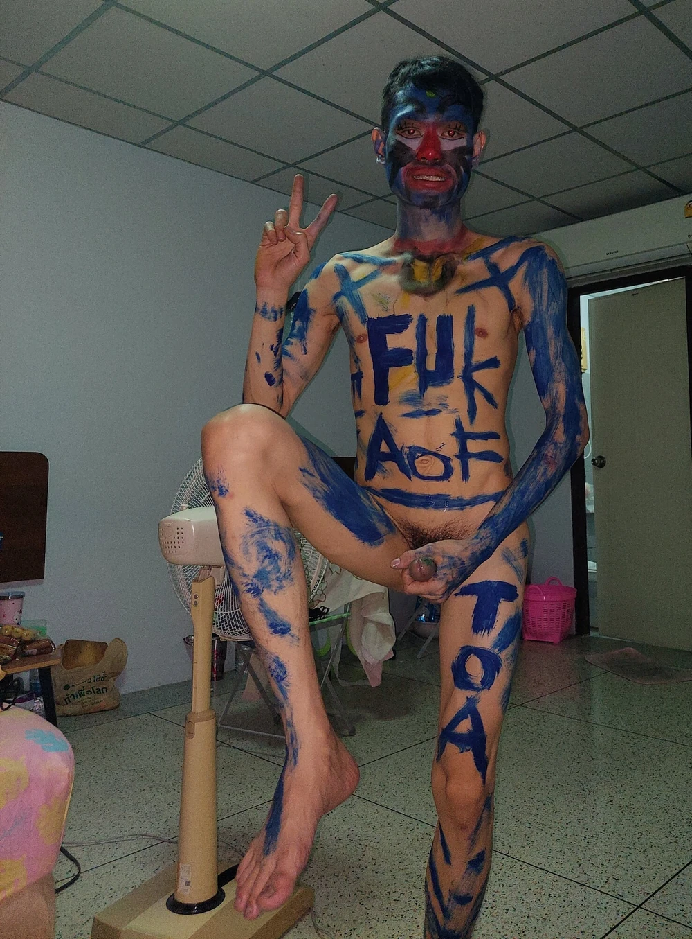 Stripped naked, wrote a clown pen, masturbated