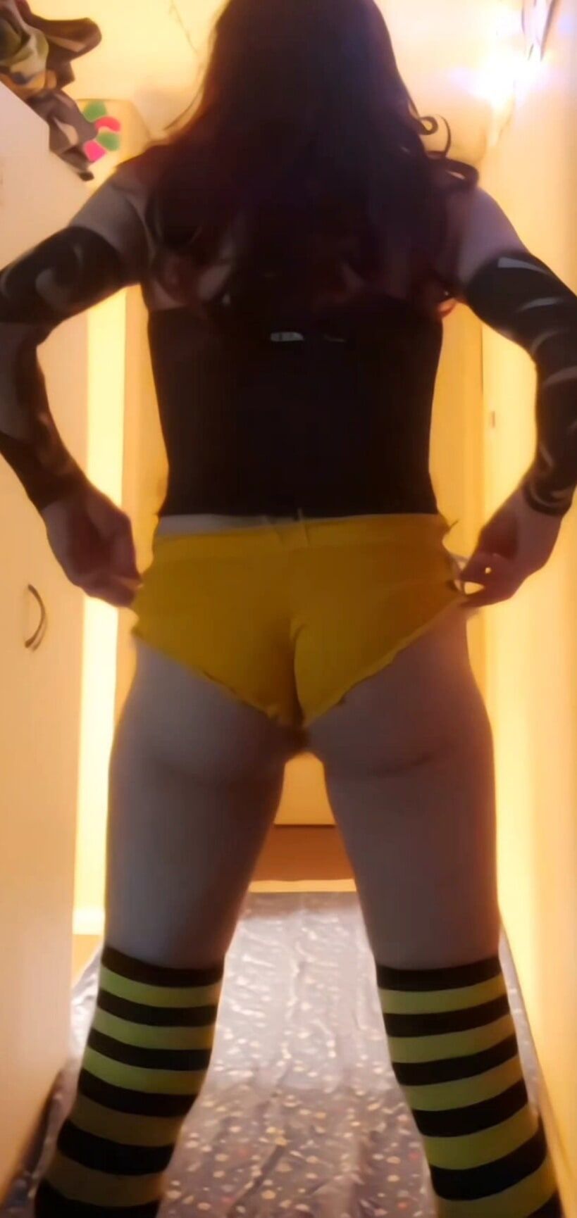 My little dangling shecock and yellow shorts #9