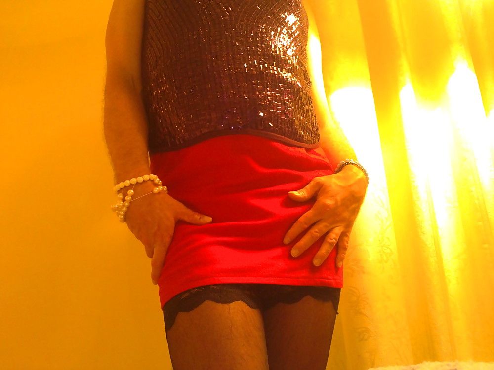 sexy in red skirt, black stockings and sexy lingerie #2