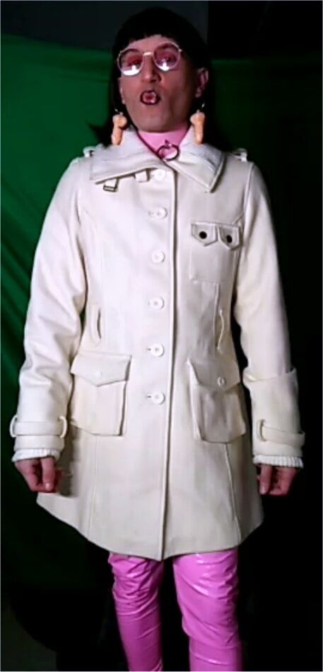 White coat with big buttons,