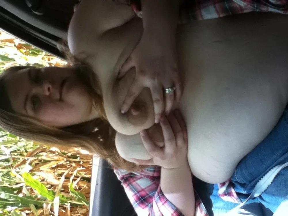 Fun in the car showing my tits off #5