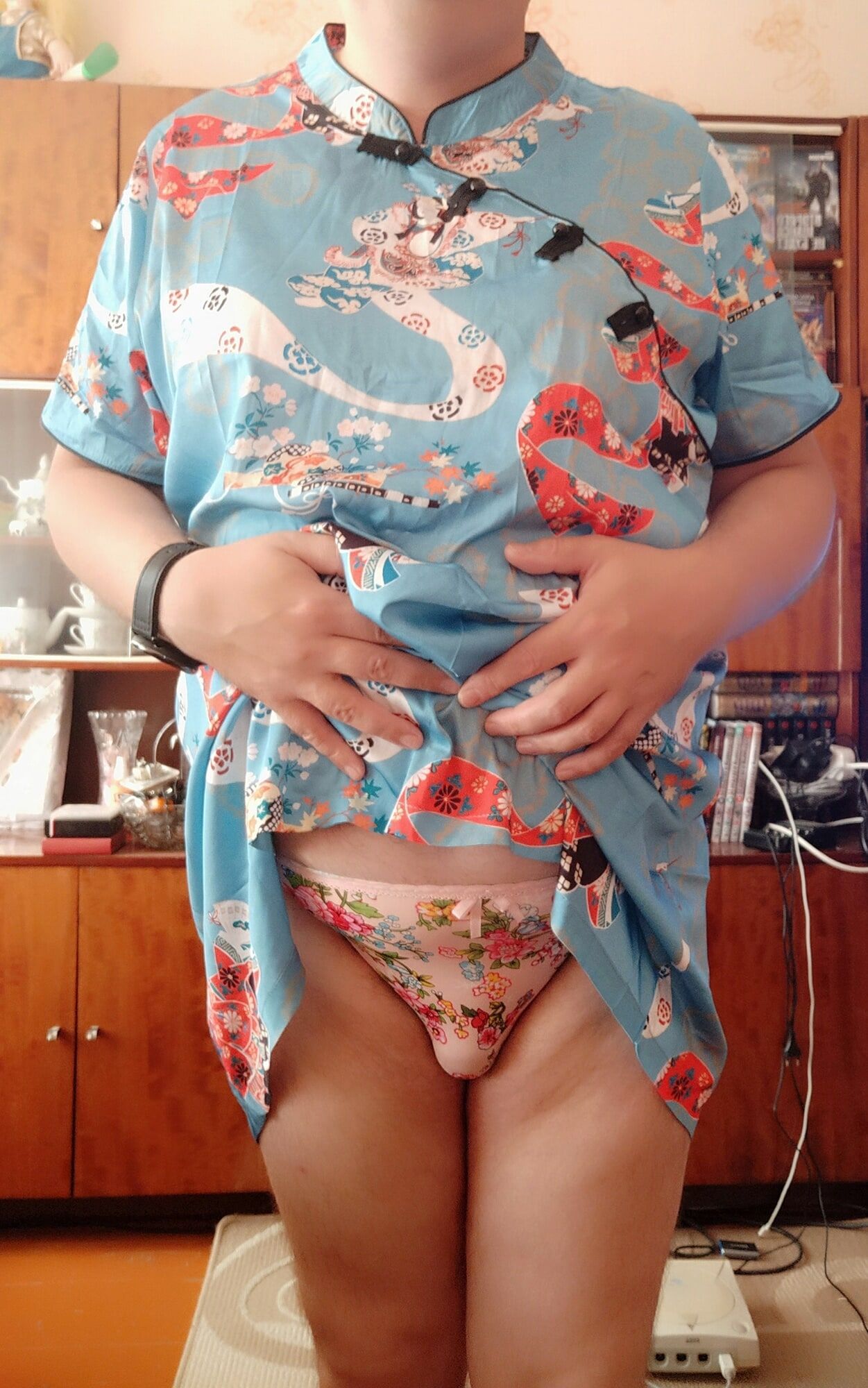 sissy Aleksa posing in new china dress & pink lingerie #2