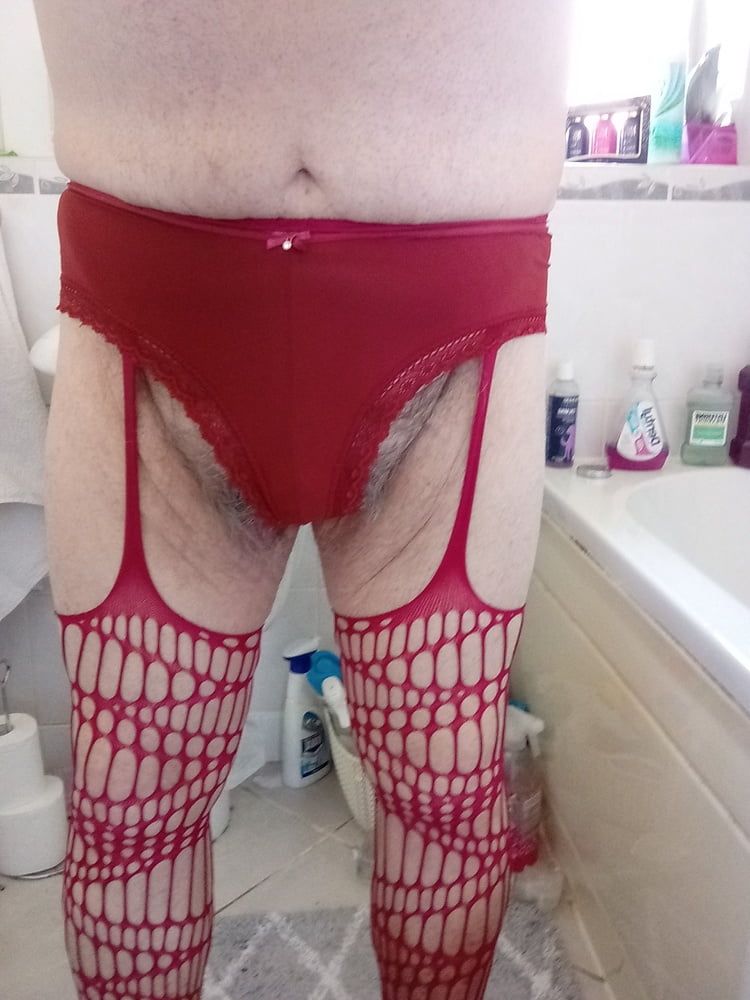 In red fishnets and panties #2