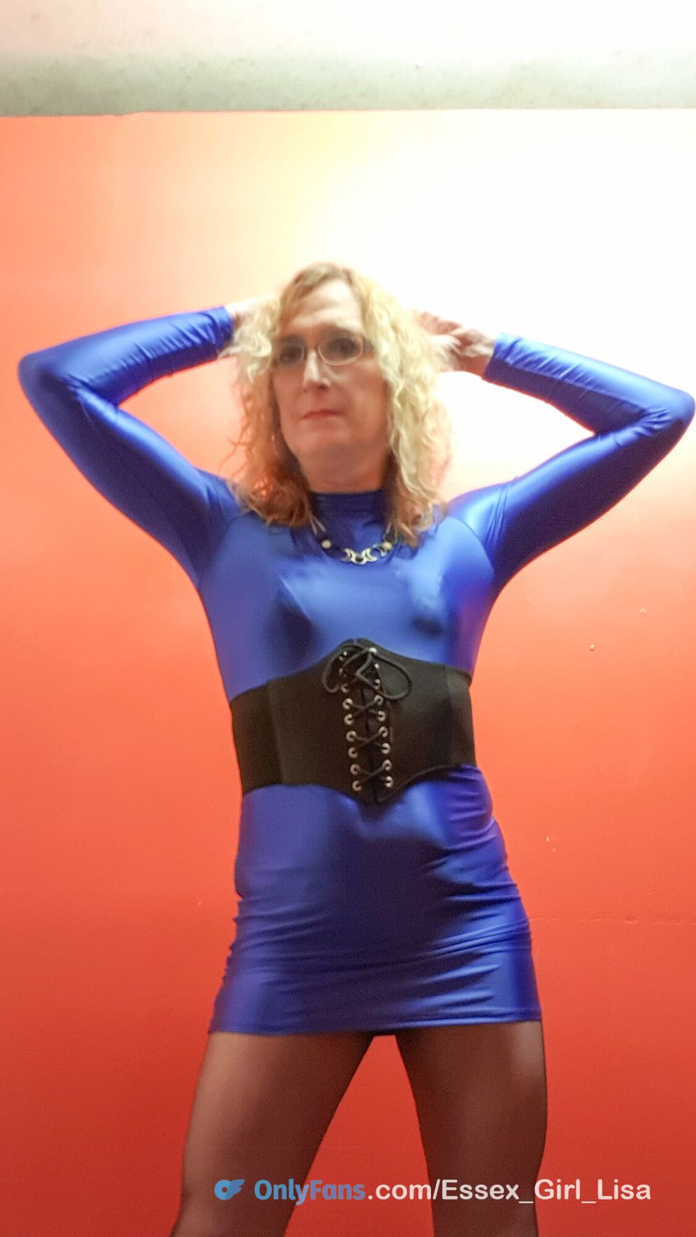 Sexy MILF Lisa showing off my silky blue dress at the club