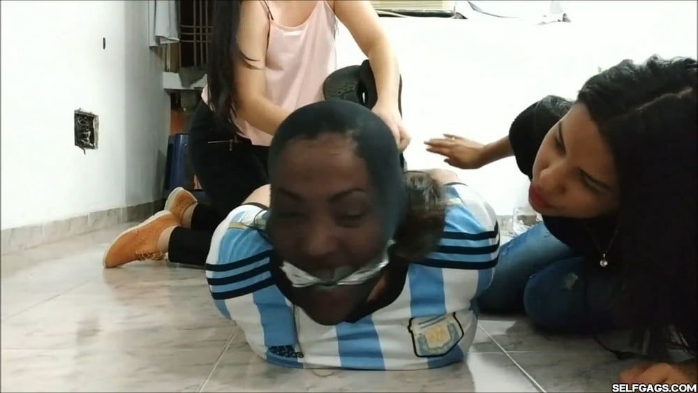 Gagged Woman Hogtied With Pantyhose Encasement - Selfgags #11