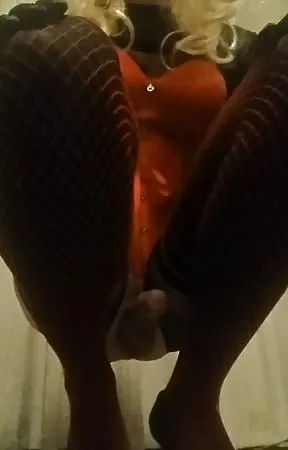 red and black lingerie and my hard cock        