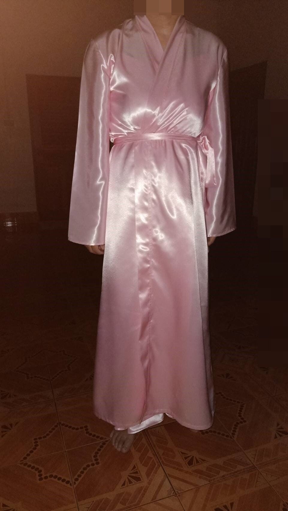 pink satin nightgown long
