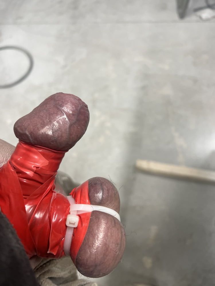 Cock and ball fun with tape and cable ties