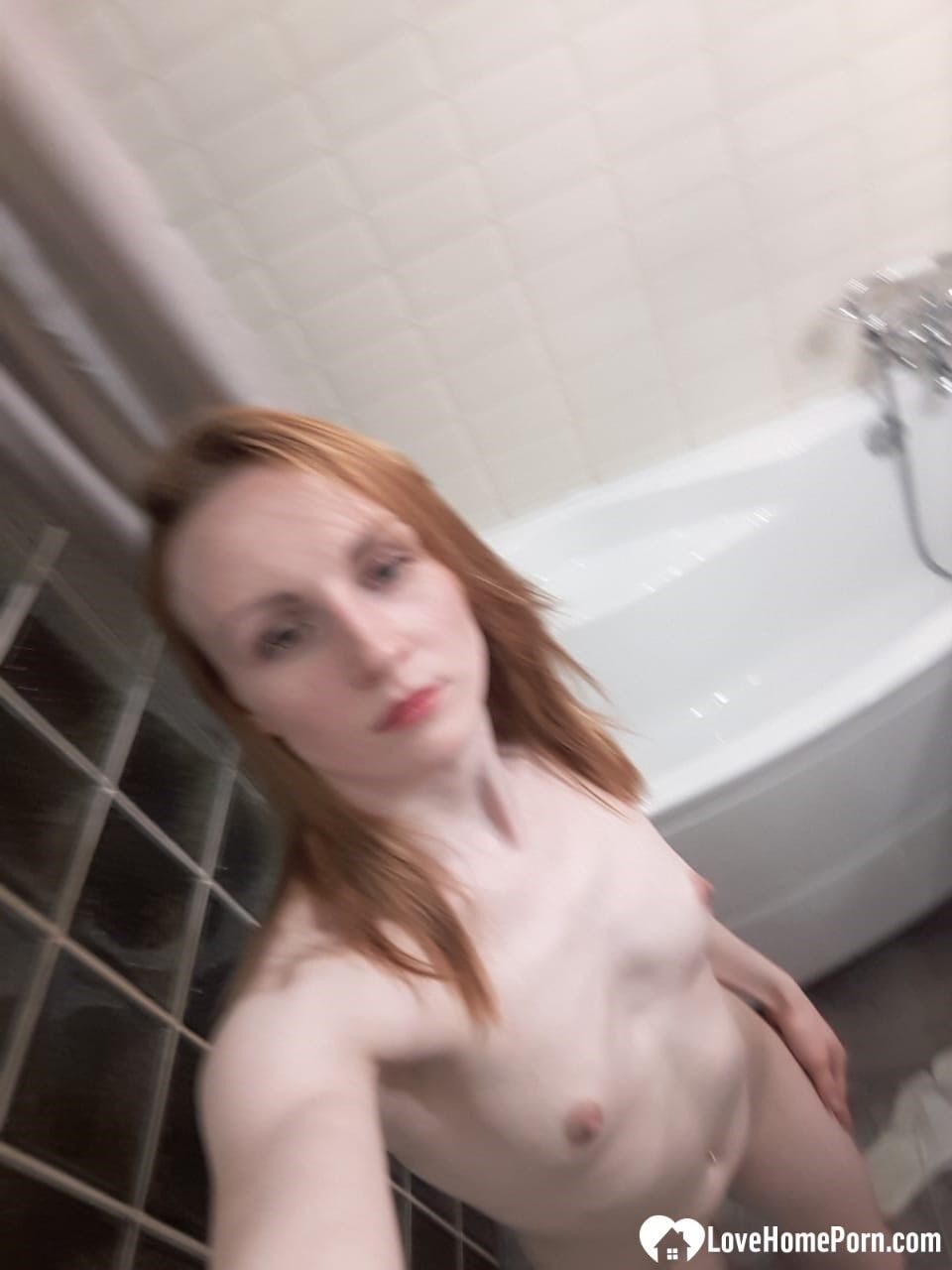Skinny redhead girl posing in her bathroom naked #21