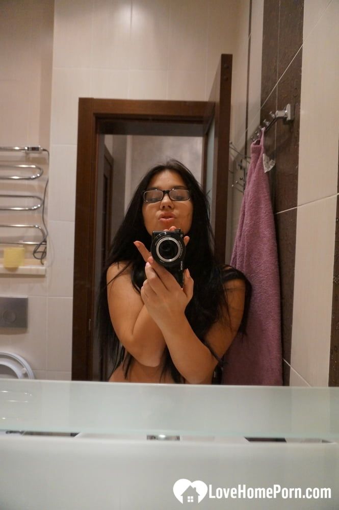 Cute nerdy babe taking some hot selfies #17