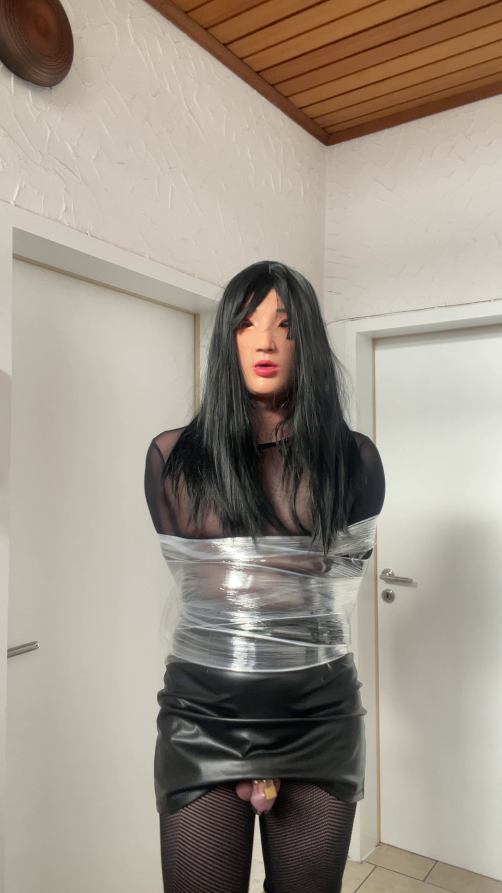 sissy gimp slave doll in leather and chastity #23