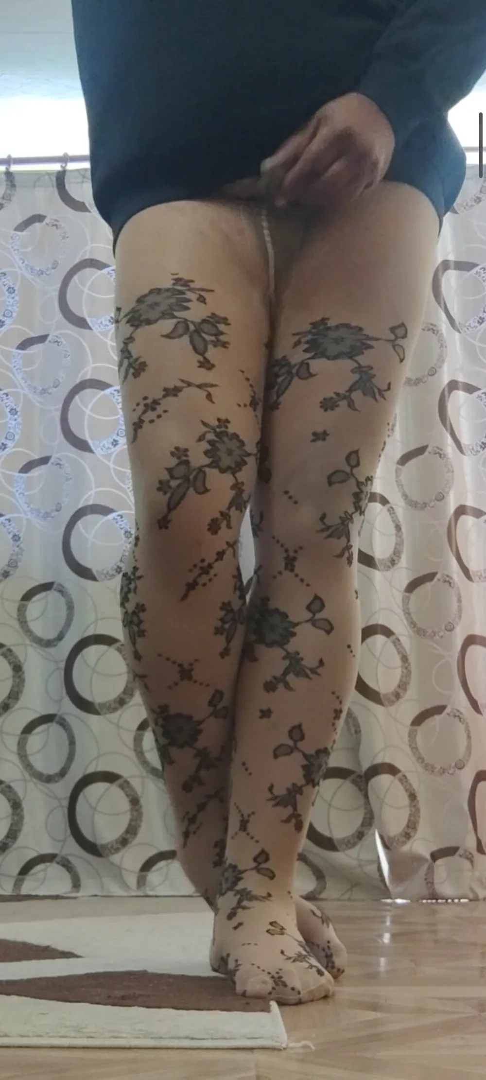 Patterned pantyhose cock masturbation #5