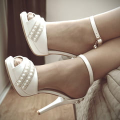 Pantyhose in white heels