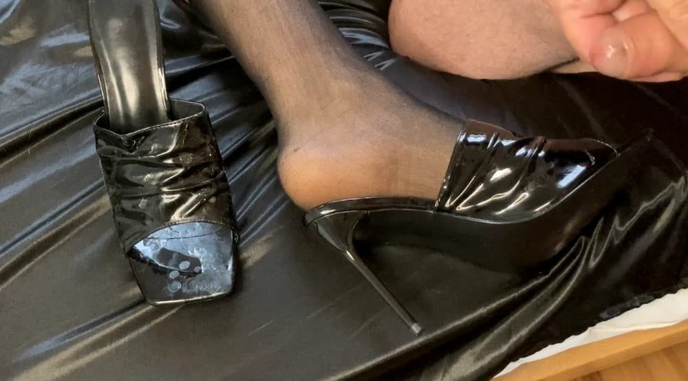 Cum on Black High Heel Mules #7